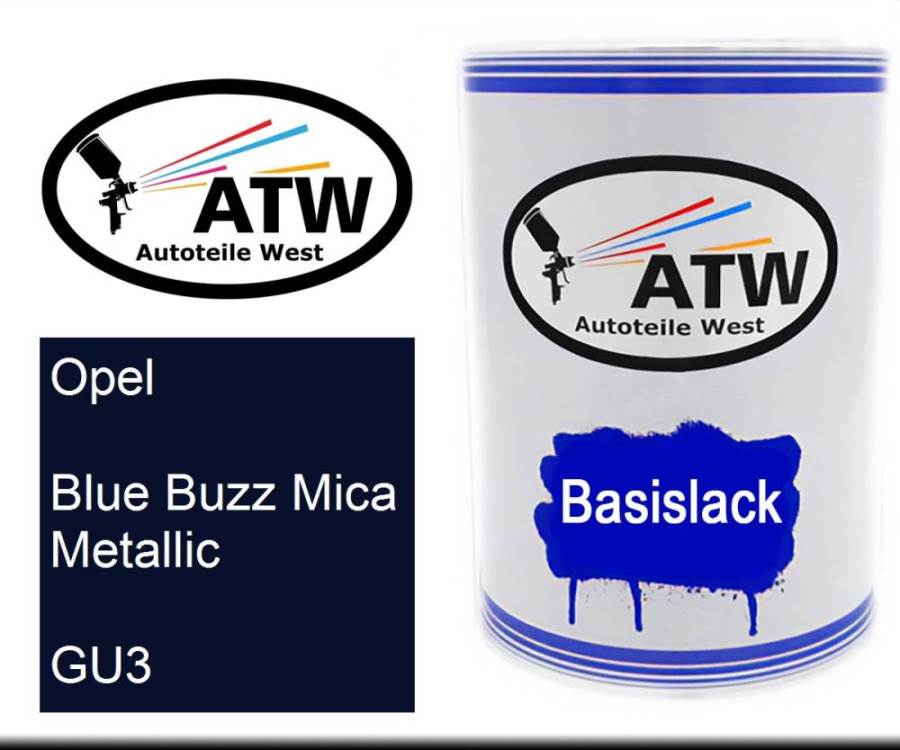 Opel, Blue Buzz Mica Metallic, GU3: 500ml Lackdose, von ATW Autoteile West.